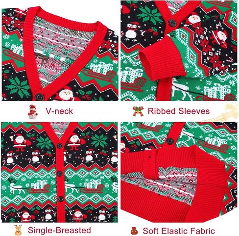 Goodstoworld Men's 2024 Ugly Christmas Cardigan Cozy Pullover Sweater V Neck Buttons Soft Knitwear in Saudi Arabia
