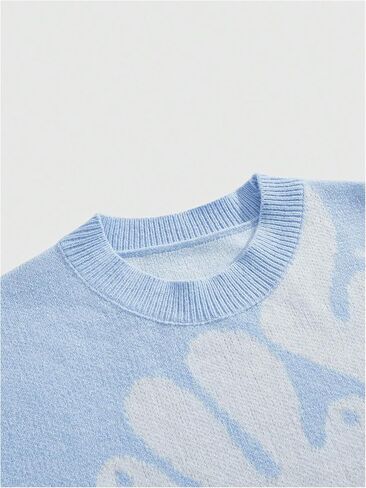 Men's Letter Graphic Ripped Sweater Long Sleeve Crew Neck Knit Pullovers Drop Shoulder Streetwear in Saudi Arabia