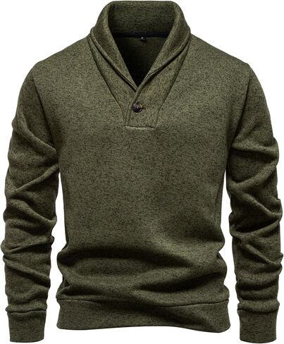 Mens Shawl Collar Pullover Sweater Slim Fit Casual Button Thermal Sweaters for Men,Casual Sweatershirt for Fall Winter in Saudi Arabia
