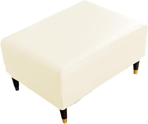 PU Leather Ottoman Cover,Waterproof Rectangle Footrest Covers,Stretch Soft Ottoman slipcover for Small Large Folding Storage Ottoman (Black,L) in Saudi Arabia