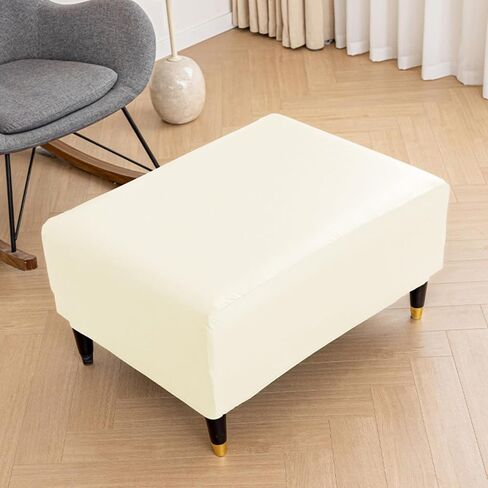 PU Leather Ottoman Cover,Waterproof Rectangle Footrest Covers,Stretch Soft Ottoman slipcover for Small Large Folding Storage Ottoman (Black,L) in Saudi Arabia