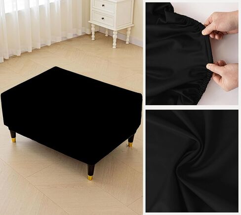 PU Leather Ottoman Cover,Waterproof Rectangle Footrest Covers,Stretch Soft Ottoman slipcover for Small Large Folding Storage Ottoman (Black,L) in Saudi Arabia
