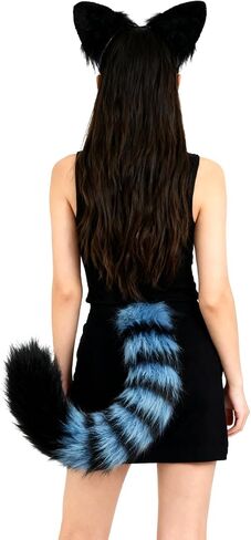Tiger Ears and Tail Set, Blue Black White Stripes, Costume Accessories for Halloween, Role Play in Saudi Arabia