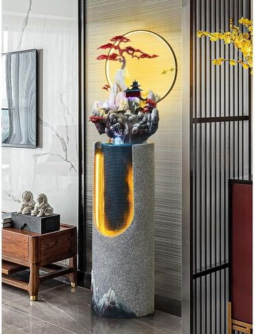 Decor 163cm Height Living Room Rockery Flowing Ornaments Office Floor to Ceiling Feng Shui Fountain Water Scenery for Entryway(Dark Gray) in Saudi Arabia