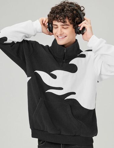 ZAFUL Mens Quarter-Zip Up Long Sleeve Sweatshirt With Pockets Loose Fit Casual Outdoor Pullover Tops in Kuwait