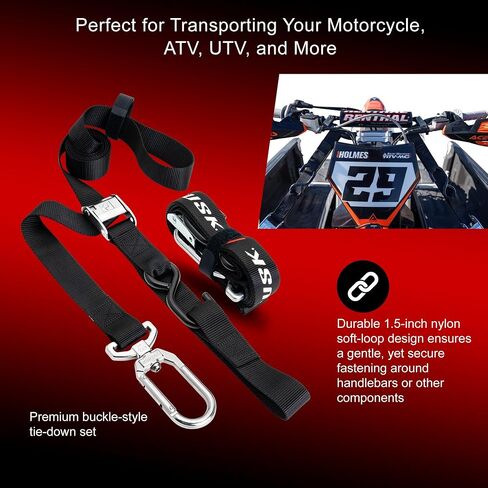 Tusk Motorcycle Swivel-Hook Carabiner Soft-Loop Tie Downs for Motocross Dirt Bikes Mountain Bikes ATV - Durable 1.5 Inch Nylon Premium Buckles Non Slip 1200lbs Max Load (2 Tie Downs) in Saudi Arabia