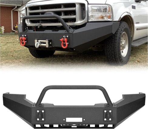 ‎KUAFU Front Bumper Assembly Compatible with 1999-2004 Ford F250 F350 F-250 F-350 Super Duty Steel Powder Coated w/Winch Plate Two Packages in Saudi Arabia