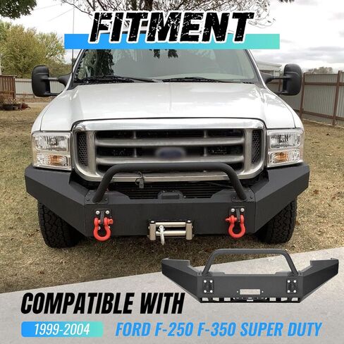‎KUAFU Front Bumper Assembly Compatible with 1999-2004 Ford F250 F350 F-250 F-350 Super Duty Steel Powder Coated w/Winch Plate Two Packages in Saudi Arabia