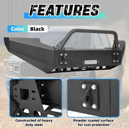 ‎KUAFU Front Bumper Assembly Compatible with 1999-2004 Ford F250 F350 F-250 F-350 Super Duty Steel Powder Coated w/Winch Plate Two Packages in Saudi Arabia