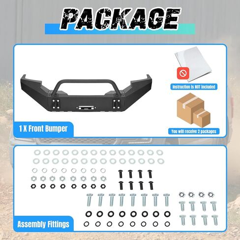 ‎KUAFU Front Bumper Assembly Compatible with 1999-2004 Ford F250 F350 F-250 F-350 Super Duty Steel Powder Coated w/Winch Plate Two Packages in Saudi Arabia