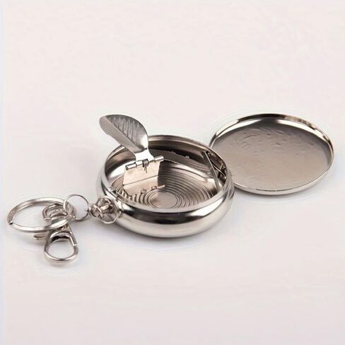 Portable Ashtray - Mini Circular Pocket Watch Style with Keychain, Durable Stainless Steel Cigarette Ashtray in Saudi Arabia
