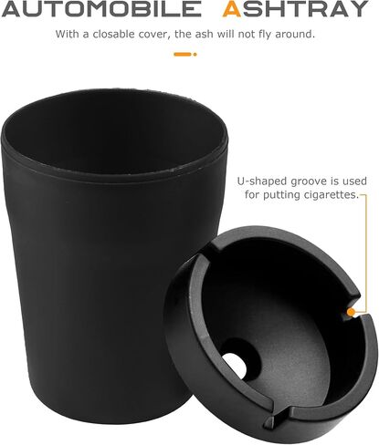 Portable Ash Tray,Smokeless Smell Proof Windproof Self-Extinguishing Car Ashtray,Car Accessories Universal Plastic Smokeless Ashtray,Suitable for Most Cars,Trucks,Vans with Cup Holders (Black) in Saudi Arabia