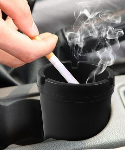 Portable Ash Tray,Smokeless Smell Proof Windproof Self-Extinguishing Car Ashtray,Car Accessories Universal Plastic Smokeless Ashtray,Suitable for Most Cars,Trucks,Vans with Cup Holders (Black) in Saudi Arabia