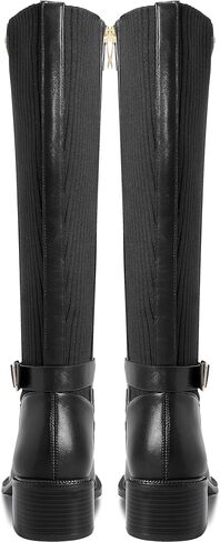 ركبة المرأة عالية الأحذية مستديرة أخمص القدمين مكتنزة الكعب كعب مريح طويل الطويل لأحذية طويلة للنساء سحاب مرنة الأزياء غير الرسمية أحذية ركوب الأزياء in Kuwait