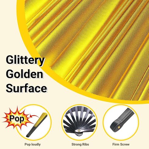 2 Packs Large Folding Fan, popping clacking fans for line dancing, boots on the ground hand fan foldable (black and gold) in Saudi Arabia