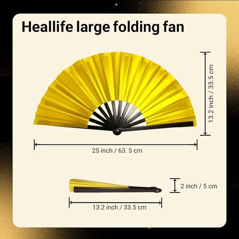 2 Packs Large Folding Fan, popping clacking fans for line dancing, boots on the ground hand fan foldable (black and gold) in Saudi Arabia