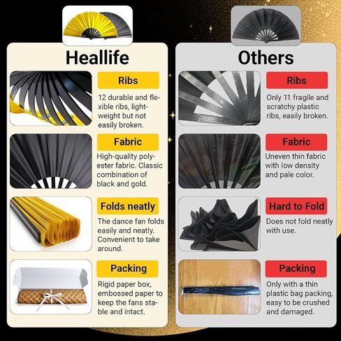 2 Packs Large Folding Fan, popping clacking fans for line dancing, boots on the ground hand fan foldable (black and gold) in Saudi Arabia