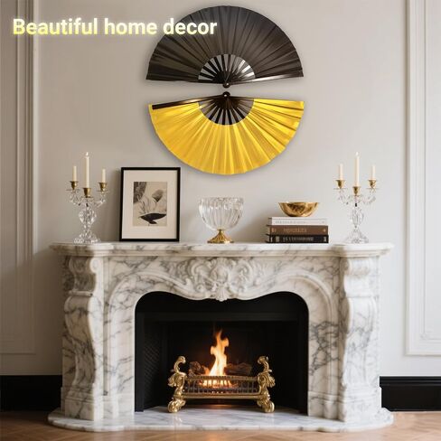 2 Packs Large Folding Fan, popping clacking fans for line dancing, boots on the ground hand fan foldable (black and gold) in Saudi Arabia