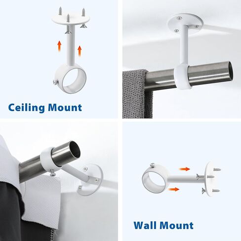 4pcs ستارة حامل قضيب القضيب قابلة للتعديل مع خطافات قضيب مع مجموعة من الفولاذ المقاوم للصدأ مثبتة على الجدار المسمار للفندق المطبخ الحمام (أسود ، 32 ملم) in Kuwait