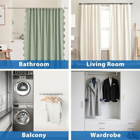 4pcs ستارة حامل قضيب القضيب قابلة للتعديل مع خطافات قضيب مع مجموعة من الفولاذ المقاوم للصدأ مثبتة على الجدار المسمار للفندق المطبخ الحمام (أسود ، 32 ملم) in Kuwait