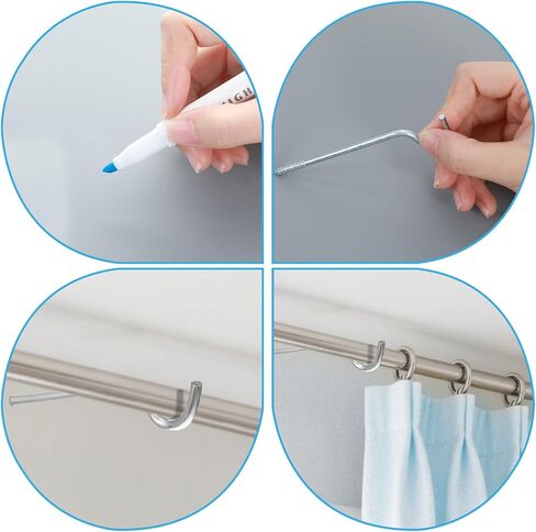 4 PCS Curtain Rod Support, 2-1/2 Inch Single Metal Curtain Rod Brackets for Wall without Screws, Wall Mounted Curtains Rods Holders Hardware for Bathroom Bedroom Livingroom Kitchen Office (Silver) in Saudi Arabia