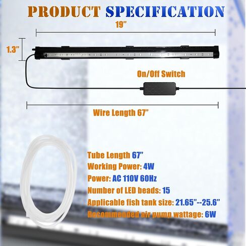 Smart App-Controlled LED Aquarium Light with 16 Million Colors, 12 Dynamic Effects, Fish Tank Light with Nano Air Bubble for Aquarium Bubbler Decorations, Submersible Fish Tank Accessories - 9.3'' in Saudi Arabia