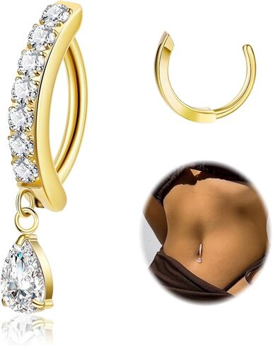 14G G23 Pure Titanium Clicker Belly Button Ring for Women Teardrop Navel Ring Curved Reverse Belly Ring CZ Belly Navel Piercing Jewelry in Kuwait