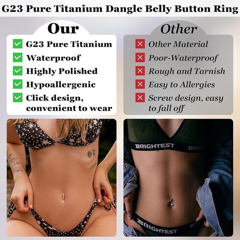 14G G23 Pure Titanium Clicker Belly Button Ring for Women Teardrop Navel Ring Curved Reverse Belly Ring CZ Belly Navel Piercing Jewelry in Kuwait