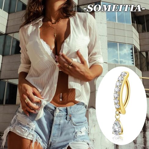 14G G23 Pure Titanium Clicker Belly Button Ring for Women Teardrop Navel Ring Curved Reverse Belly Ring CZ Belly Navel Piercing Jewelry in Kuwait