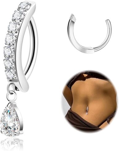 14G G23 Pure Titanium Clicker Belly Button Ring for Women Teardrop Navel Ring Curved Reverse Belly Ring CZ Belly Navel Piercing Jewelry in Kuwait