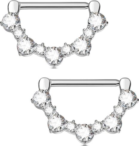 OUFER 2PCS G23 Titanium Nipple Rings, 14g Nipple Piercing Jewelry, Clear Cubic Zircon Barbell Clicker Piercing Jewelry for Women in Saudi Arabia