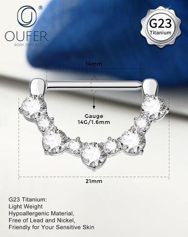 OUFER 2PCS G23 Titanium Nipple Rings, 14g Nipple Piercing Jewelry, Clear Cubic Zircon Barbell Clicker Piercing Jewelry for Women in Saudi Arabia