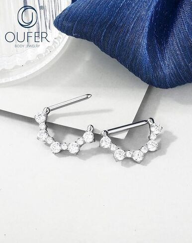OUFER 2PCS G23 Titanium Nipple Rings, 14g Nipple Piercing Jewelry, Clear Cubic Zircon Barbell Clicker Piercing Jewelry for Women in Saudi Arabia