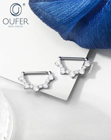 OUFER 2PCS G23 Titanium Nipple Rings, 14g Nipple Piercing Jewelry, Clear Cubic Zircon Barbell Clicker Piercing Jewelry for Women in Saudi Arabia