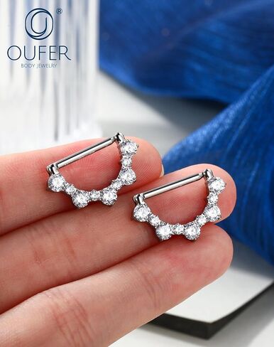 OUFER 2PCS G23 Titanium Nipple Rings, 14g Nipple Piercing Jewelry, Clear Cubic Zircon Barbell Clicker Piercing Jewelry for Women in Saudi Arabia