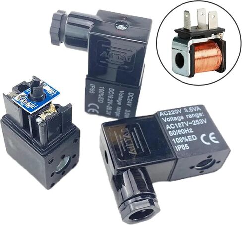 الجزء الكهربائي لفائف الملف اللولبي للهواء الهوائي الأسود 4V210-08 DC12V DC24V AC36V AC110V AC220V AC380V (DC12V) in Kuwait