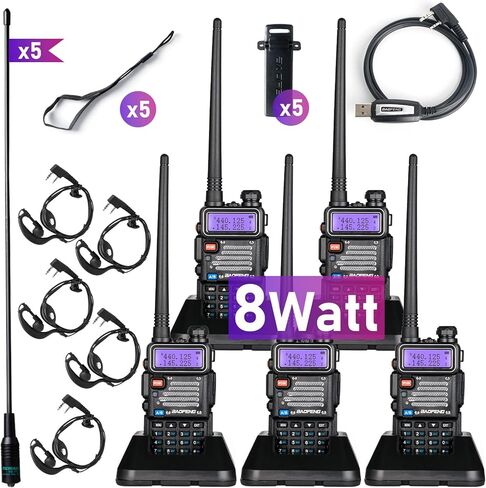 راديو BAOFENG 5RM 10W طويل المدى - جهاز استقبال الطقس المحمول NOAA UV-5R المحسن، بطارية قابلة لإعادة الشحن 2500 مللي أمبير في الساعة، شحن USB-C، 999CH (عبوتان) in Saudi Arabia