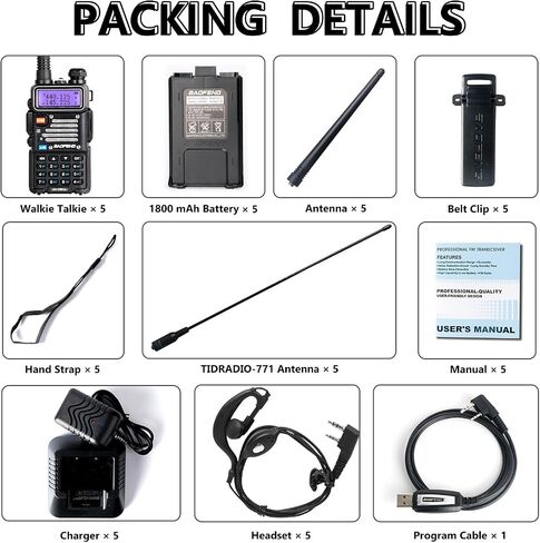 راديو BAOFENG 5RM 10W طويل المدى - جهاز استقبال الطقس المحمول NOAA UV-5R المحسن، بطارية قابلة لإعادة الشحن 2500 مللي أمبير في الساعة، شحن USB-C، 999CH (عبوتان) in Saudi Arabia