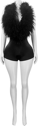 Molisry Women's Sexy Sleeveless Elegant Jumpsuit Feather Deep V-Neck Bodycon Elegant Shorts Rompers Club Parties in Saudi Arabia