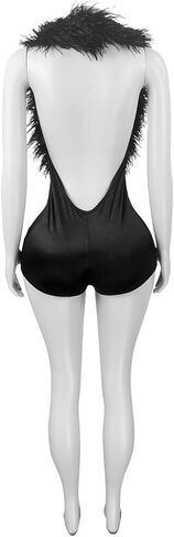 Molisry Women's Sexy Sleeveless Elegant Jumpsuit Feather Deep V-Neck Bodycon Elegant Shorts Rompers Club Parties in Saudi Arabia