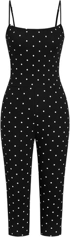 CIDER Jumpsuits For Women Polka Dot Print High Waist Capri Length Collarless Knit Fabric Slim Fit Jumpsuit in Saudi Arabia