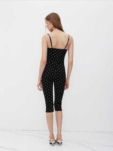 CIDER Jumpsuits For Women Polka Dot Print High Waist Capri Length Collarless Knit Fabric Slim Fit Jumpsuit in Saudi Arabia