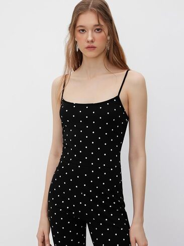 CIDER Jumpsuits For Women Polka Dot Print High Waist Capri Length Collarless Knit Fabric Slim Fit Jumpsuit in Saudi Arabia