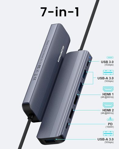 محول USB C Hub Ethernet HDMI متعدد المنافذ لجهاز MacBook Pro/Air، iPad، قاعدة كمبيوتر محمول مع USB A/C بسرعة 5 جيجابت في الثانية، 1 جيجابت في الثانية RJ45 جيجابت إيثرنت، 4K 30 هرتز HDMI، 100 وات عبر الشحن in Kuwait