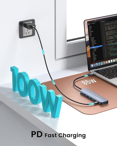 محول USB C Hub Ethernet HDMI متعدد المنافذ لجهاز MacBook Pro/Air، iPad، قاعدة كمبيوتر محمول مع USB A/C بسرعة 5 جيجابت في الثانية، 1 جيجابت في الثانية RJ45 جيجابت إيثرنت، 4K 30 هرتز HDMI، 100 وات عبر الشحن in Kuwait