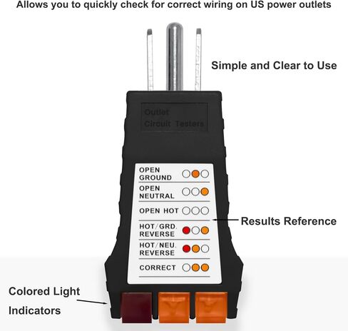 Outlet Tester, Circuit Tester for Grounding Products, AC Electrical Receptacle Tester for North American Outlets, Black in Saudi Arabia