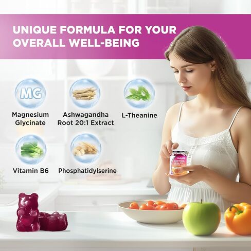 Cortisol Supplements for Women Men, Cortisol Gummies with Ashwagandha, Magnesium, L-Theanine, Phosphatidylserine, B6 for Cortisol Detox, Relaxation, Sleep, Focus, Sugar-Free, Vegan, 60 in Kuwait