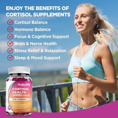 Cortisol Supplements for Women Men, Cortisol Gummies with Ashwagandha, Magnesium, L-Theanine, Phosphatidylserine, B6 for Cortisol Detox, Relaxation, Sleep, Focus, Sugar-Free, Vegan, 60 in Kuwait