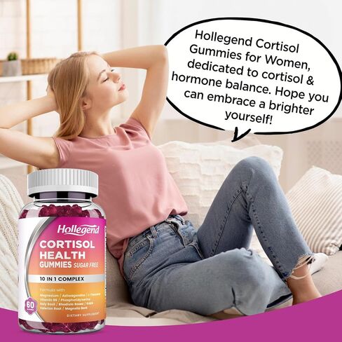 Cortisol Supplements for Women Men, Cortisol Gummies with Ashwagandha, Magnesium, L-Theanine, Phosphatidylserine, B6 for Cortisol Detox, Relaxation, Sleep, Focus, Sugar-Free, Vegan, 60 in Kuwait