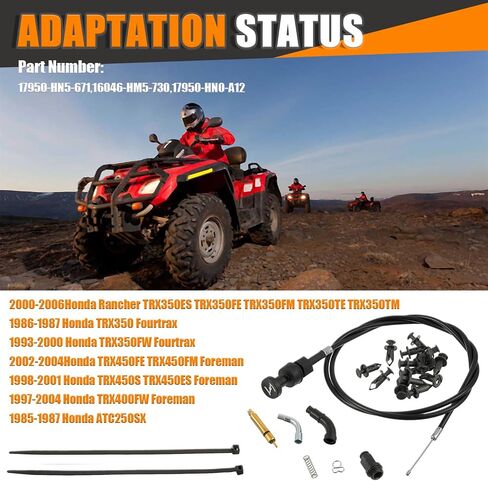 كابل الخنق ومجموعة المكبس الصمام المبتدئة متوافقة مع مزرعة 350 TRX350 TRX350FM 2000-2006 Fourtrax 300 350 FOREMAN 400 TRX350TM TRX350FE ATV 4 Wheeler Quad Part 17950-HN5-671 in Kuwait